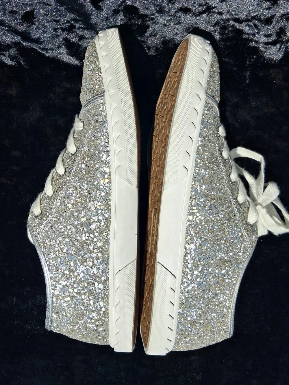 Kate Spade New York Vale Silver Glitter Lace Up Fashion Sneakers Size 7.5